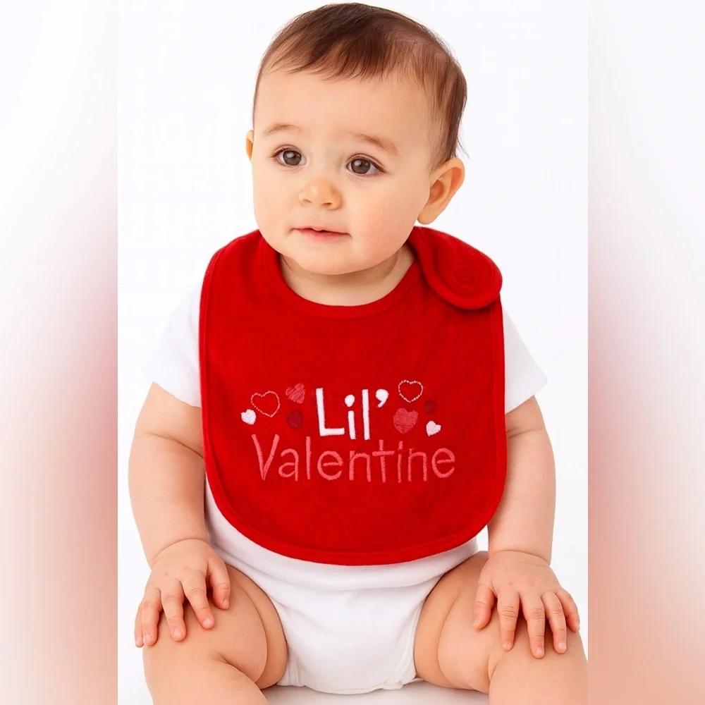 Neat Solutions Red Valentine’s Day Baby Bib “Lil’ Valentine” Hearts Cotton Blend